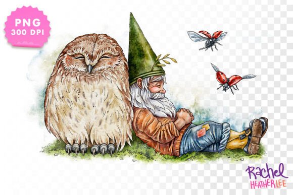 Download Watercolor Napping Gnome &amp; Baby Owl PNG - Baby owl png Collection