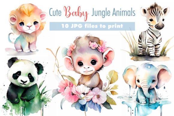Download Cute Baby Jungle Animals in Watercolor. - Jungle animals Collection