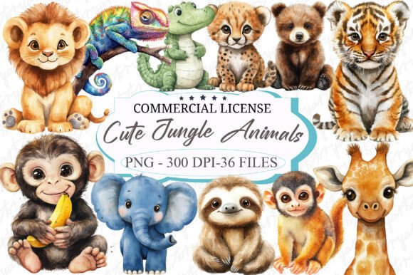 Download Cute Jungle Animals Watercolor Clipart - Jungle animals Collection
