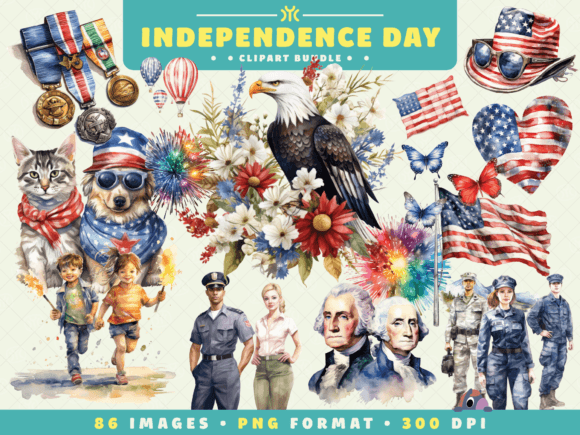 Download Watercolor US Independence Day Clipart - Independence Collection